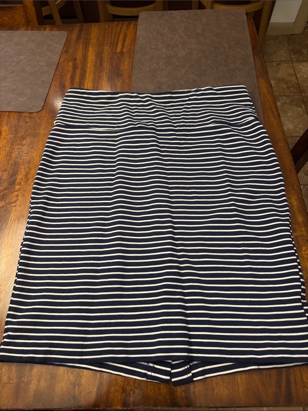 ALFRED SUNG Navy and White Striped Pencil Skirt